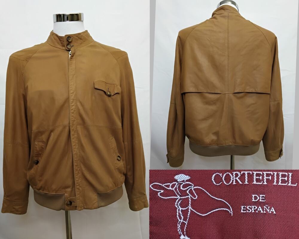 Cortefiel De Espana Leather Jacket Brown Full Zip Men's Size 44 EU #Z4848